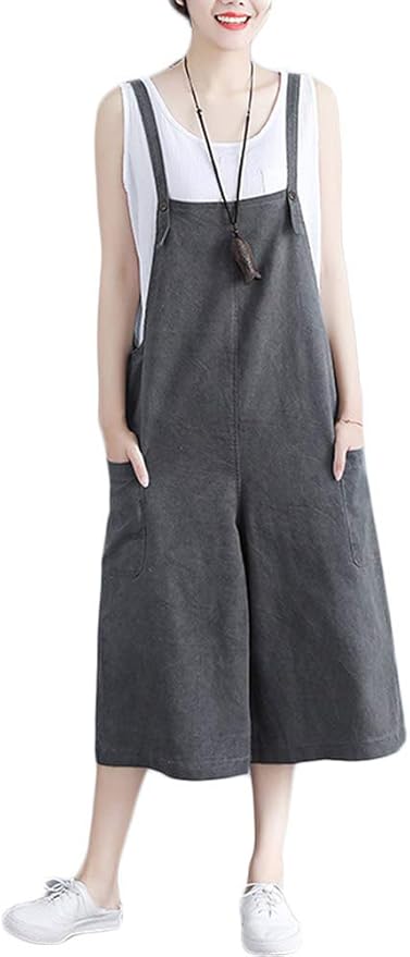 grey linen dungarees