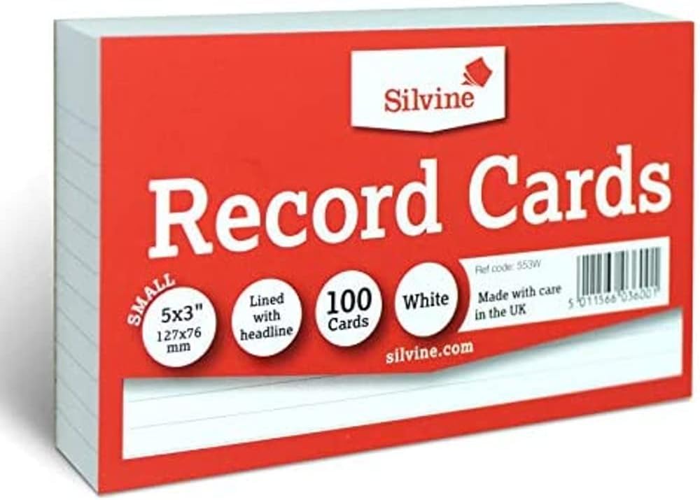 Silvine 5x3 Inch Record Cards Lined with Headline 100 Pack Ref 553W