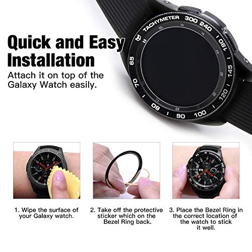 [Aluminum] Galaxy Watch 46mm Bezel Styling, Galaxy Gear S3 Frontier & Classic Bezel Ring Adhesive Cover Anti Scratch Aluminium Protection Tachymeter, Design for The Galaxy Watch Accessories - Black - Thumbnail 3