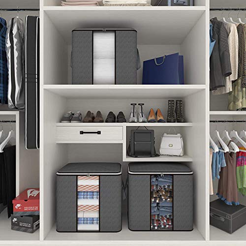 Fixwal-90L-Foldable-Storage-Containers-Set-of-4-Large-Capacity-Clothes-Organizer-Bags-with-Reinforced-Handle-Clear-Window-and-Sturdy-Zipper-Thick-Fabric-for-Comforters-Clothing-Blankets-Bedding-Quilts