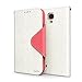 White/ Hot Pink Cellto Faux Leather Diary Flip Case W/ ID Slots, Bill Fold, & Magnetic Closure For Samsung Galaxy S4