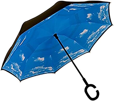 LifeHax Double Layer Inverted/Reverse Folding Umbrella | Windproof, Waterproof, UV Protection | C-Shaped Hands Free Handle | Self Standing Inside Out Drip Free