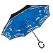 LifeHax Double Layer Inverted/Reverse Folding Umbrella | Windproof, Waterproof, UV Protection | C-Shaped Hands Free Handle | Self Standing Inside Out Drip Free (Blue Sky)
