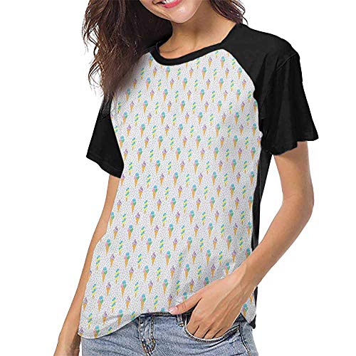 Ice Cream,Baseball Short Sleeve S-XXL(This is for Size Extra Large) Summer Ice Dessert Collection with Waffle Cones and Sundae Dairy Refreshment,Summer Casual O-Neck