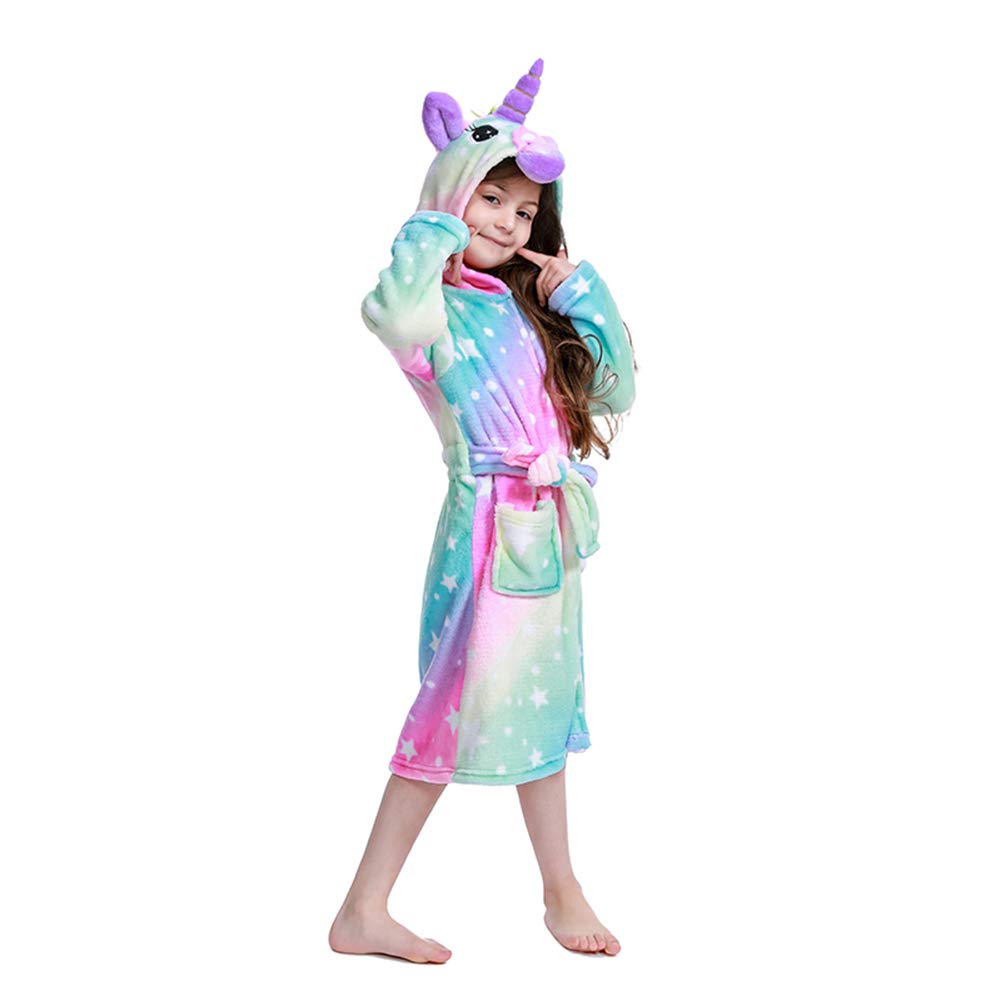 Premium Soft Unicorn Robe for Girls, Flannel Hooded BathrobeUnicorn