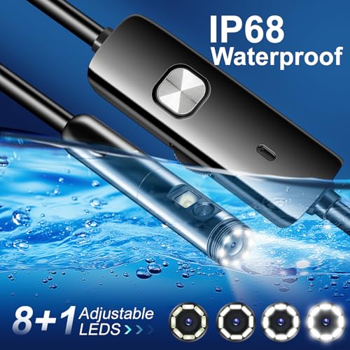 AURTEC Dual Lens Endoscope Inspection Camera, Dual HD Lens, IP68 Waterproof, 16.5FT/5M Semi-Rigid Cable, Borescope Camera with LED Lights, Compatible with Android and iOS Devices