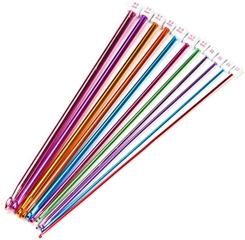 Crochet Up | 11pcs Strong Colorful Multi-Size Afghan Crochet Hook with Square Cap Number | Durable Lightweight Aluminum Grip for Cross Stitch Knit Yarn Pattern Project Club | 1446