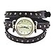 MINILUJIA Bohemian Style Analog Quartz Wrap Around Leather Watch Women Girls Watches with Vintage Bronze Rivet 27mm Dial Deep Brown