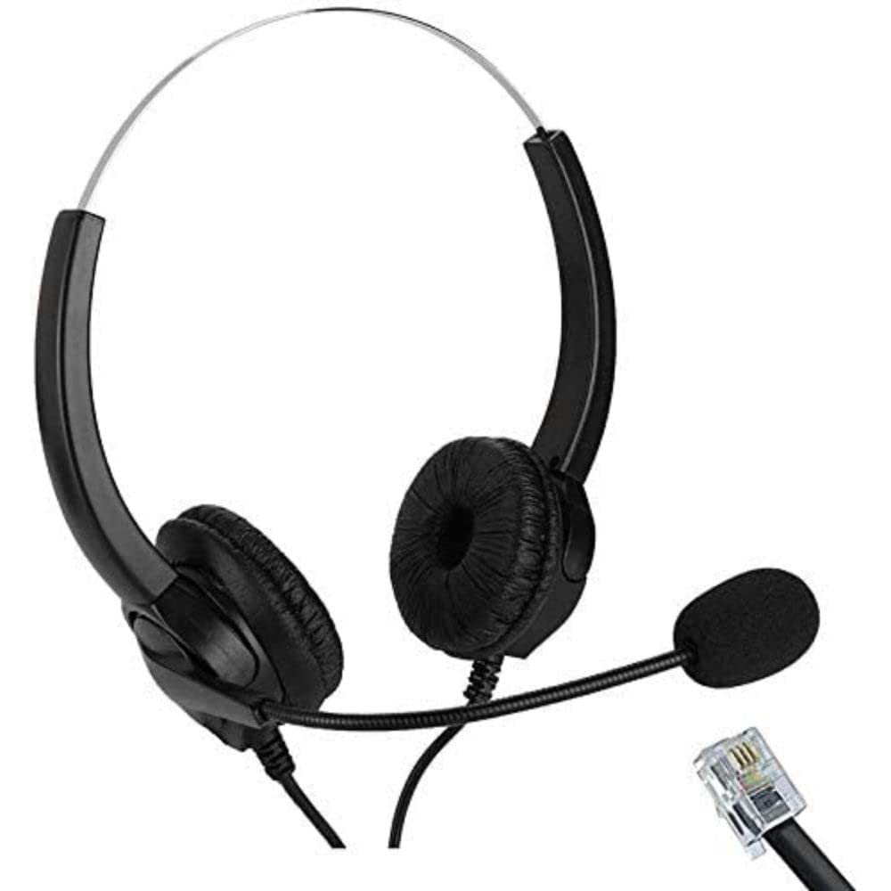 EDIS EC147 Double Earpiece Headset RJ9, noise-cancelling, telephone, office, 360 degree, boom arm ear pad, black