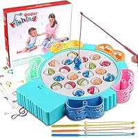 StillCool Fishing Game Toy Set with Singler-Layer Rotating Board Includes 26 Fish and 4 Fishing Poles, Safe and Durable Gift for Toddlers and Kids (Single Layer)