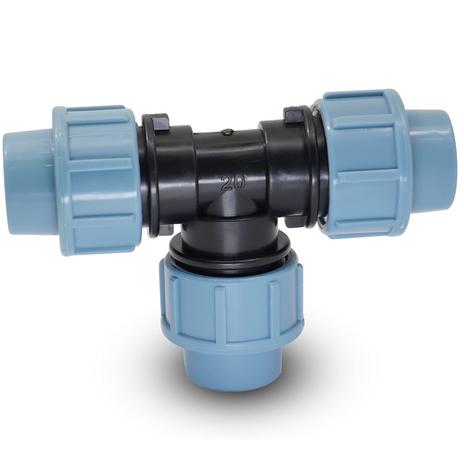 Casoter 20mm Diameter T-Shaped Female MDPE PP tee Water Adaptor, Plastic Pipe Connector for PE/MDPE Pipes, 1 Pack
