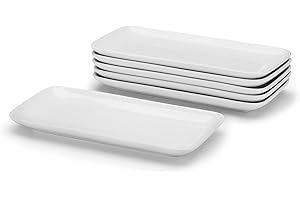 Miicol Small Platters Set of 6, Ceramic Rectangle Plates 9 Inch / 23 cm, Modern Sushi Plate Set, White Serving Dishes for Ser