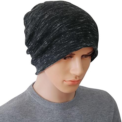 DELUXSEY 2 Layer Knit Slouchy Beanie For Men Winter Beanies (Black&amp; Grey Marled)