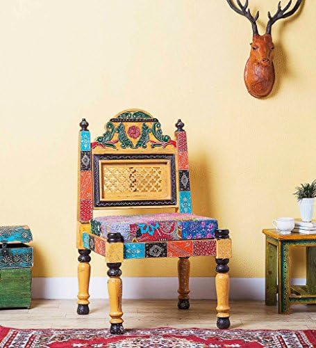 Theshopy Wooden Hand Made Hand Painted Chair Bank Folding With Upholstery Seat #A533 (Multicolor)