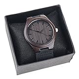 Bamboo Wooden Watch, Wristwatches Gift Cowhide Leather Strap Japanese Quartz Movement Watches with Gift Case (Grey)