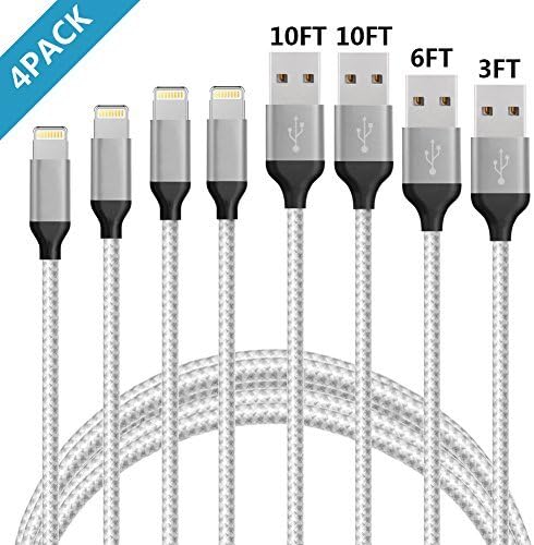 JUZIHAO Cable 4Pack 3FT 6FT 10FT Nylon Braided USB Lightning Charger Cord for Iphone X/8/7/7 Plus/6s/6s Plus/6/6 Plus/SE/5s/5c/5/Ipad/Ipod and More