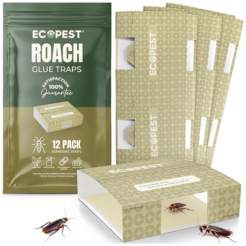 Photo 1 of Trap – 12 Pack | Sticky Indoor Glue Traps for Roaches and Other Bugs and Crawling Insects | Adhesive Cockroach Motel, Bait Trap, Monitor, Killer and Detector for Pest Control