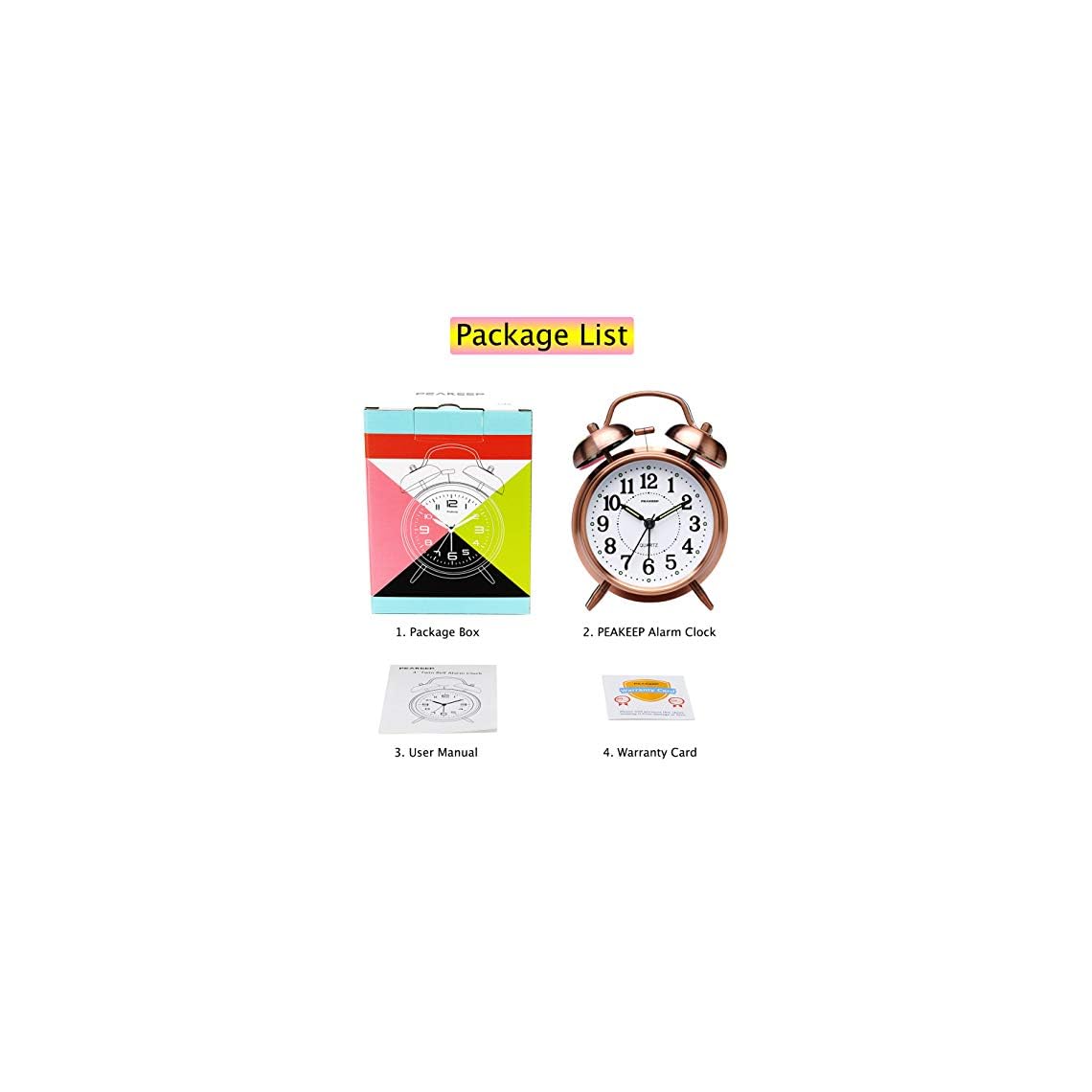 Peakeep 4 inches Twin Bell Loud Alarm Clock for Heavy Sleepers (Red