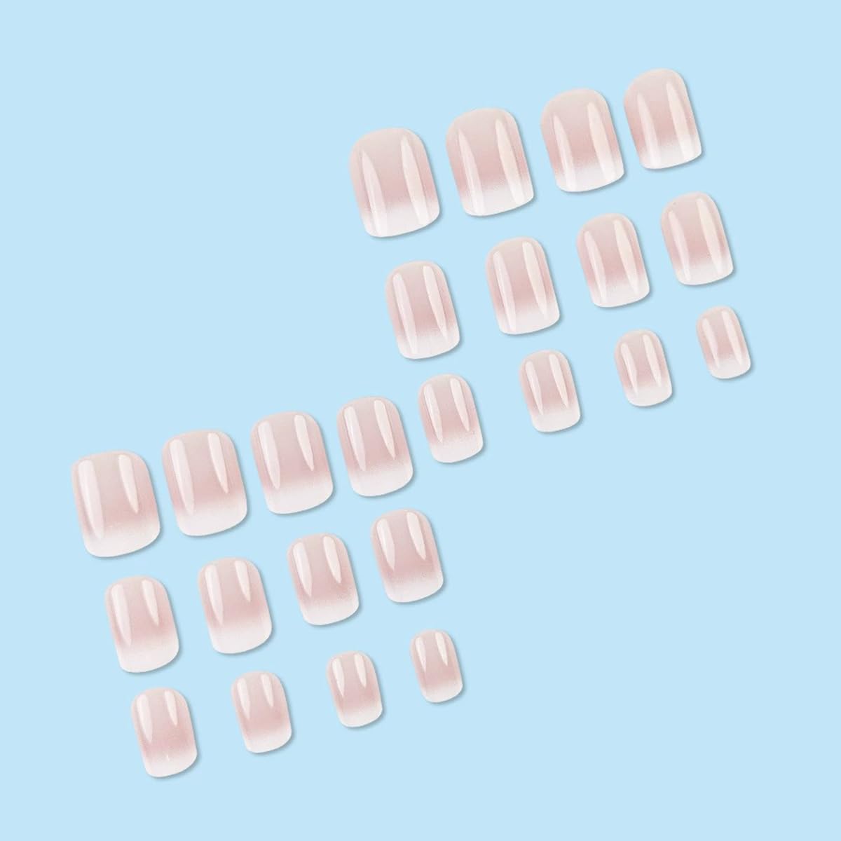 Short Square Press on Nails French Fake Nails Ombre Acrylic Nails Press on Full Cover Glossy Glue on Nails False Nails with Glue Artificial Stick on Nails for Women Manicure Nail Art Decoration 24PCS - Image 2