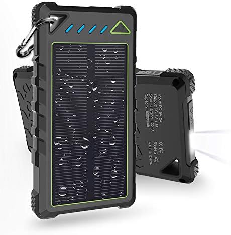 Hobest Solar Charger 10000mAh,Waterproof Outdoor Solar Power Bank with LED Flashlight,Dual USB Portable Charger Solar for Smartphones,GoPro Camera,GPS and Emergency Travel