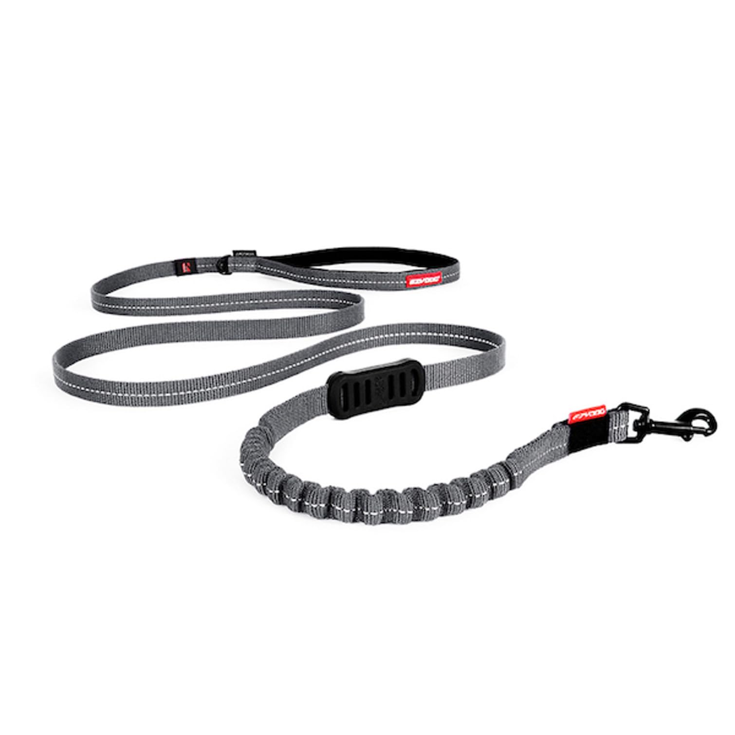 EzyDog Zero Shock LITE Dog Lead - Bungee Lead for Small Dogs Under 12kg - Shock Absorber with Soft Double Handle, Accessory D-Ring & Reflective Trim Dog Leash, 1.2m (Grey, 1.2m)