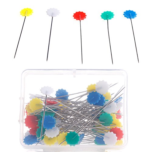 Slaxry Flower Head Pins Multicolor Patchwork Pins with Box DIY Quilting Tool Sewing Accessories, 100 Per Pack