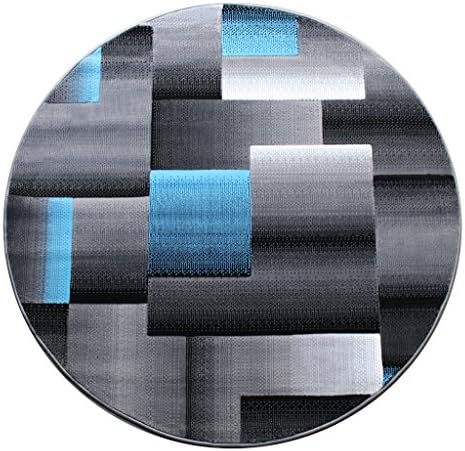 Masada Rugs, Modern Contemporary Round Area Rug, Blue Grey Black (5 Feet X 5 Feet) Round