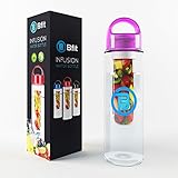 Fruit Infuser Water Bottles by BFit with a Twist Off Lid For Straws| Summer is Coming! |BPA Free | Free E-Book with Recipes & Tips | Multiple Colors to Choose From | 24 oz