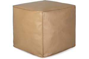 ROTOT Ottoman Pouf Square Shape, Foot Rest Faux PU Leather, Unstuffed Bean Bag Shell for Storage Solution, Hassock Pouffe Decoration for Living Room Balcony Office Outdoor (Khaki)