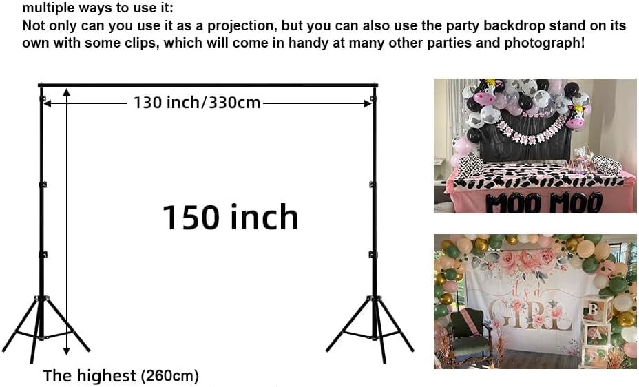 GOGOBAO Projector Screen with Stand,100/120/150 inch Outdoor Projector Screen Portable Indoor Projection Screen 16:9 4K Rear Front Movie Screen with Carry Bag for Home Backyard Theater (150 inch)