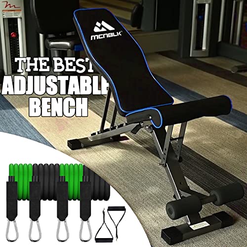 MCNBLK Adjustable Weight Bench with Resistance Bands + Exercises poster