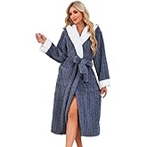 LYCY Womens Plush Hooded Robe, Soft Fluffy Womens Fleece Robe Long Warm Bathrobes for Women