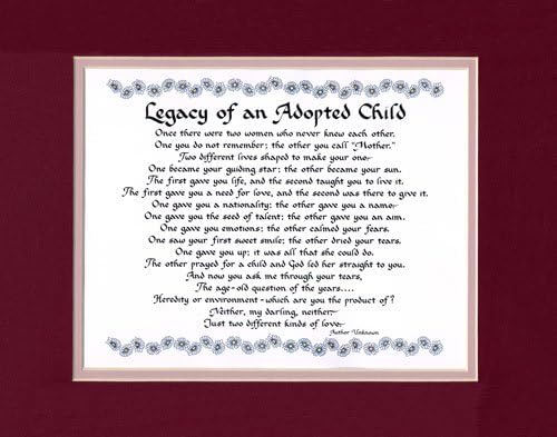 McDarlins Calligraphy Legacy of an Adopted Child Girl Saying Home Decor Wall Sign Adopted Kid Made in USA