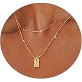 ASCOMY Initial Necklaces for Women 14K Gold Plated Name Necklace Layered Letter Necklace Alphabet Tag Pendant Necklace Letter A-Z Charm Necklaces Personalized Jewelry Gift for Women