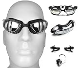 Swimming Goggles with Premium Case, Nose Clip, Ear Plugs - Pro Performance Adult Triathlon Swim Goggle with 100% UV Protection and Anti Fog Technology for Men and Women - NEW DESIGN!