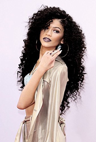 L Part Lace Front Wigs For Black Women Long Curly Heat Resistant Synthetic Hair Replacement Wigs Natural Black 26 Inch