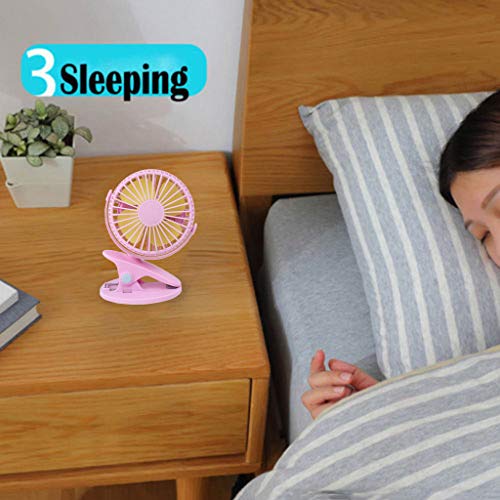 360° Rechargeable USB Clip On Mini Desk Fan Portable Table-Top Fan Rechargeable Battery Small Personal Fan Pink - Thumbnail 2