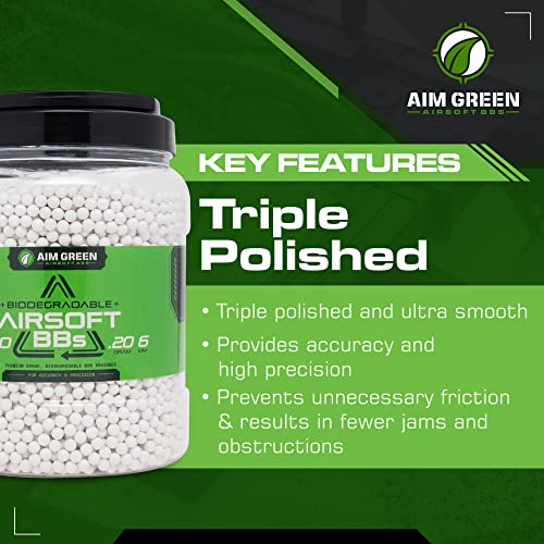 Aim Green Biodegradable Airsoft BBS, PremiumGrade 6mm Airsoft BBS, 0.