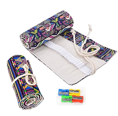 RayLineDo 48 Holes Canvas Pencil Wrap Roll Up Pencil Case Pen Holder Bag Storage Pouch