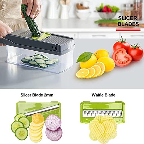 12 in 1 Vegetable Chopper Onion Chopper Food Chopper - Multi Vegtable Chopper Salad Chopper Fruit Slicer Cutter Carrot Chopper Chip Slicer Potato Chopper - Useful Chopping Tool Kitchen Items