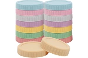 16 Pcs 70mm Colored Plastic Jar Lids 8 Colored Reusable Jar Lid Food Storage Caps Reusable Jar Lids for Mason Canning (16, 8C