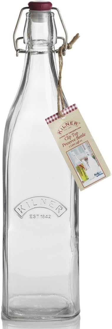 Kilner 1 Litre Square Clip Top Bottle Glass Preserving Jar Airtight Seal