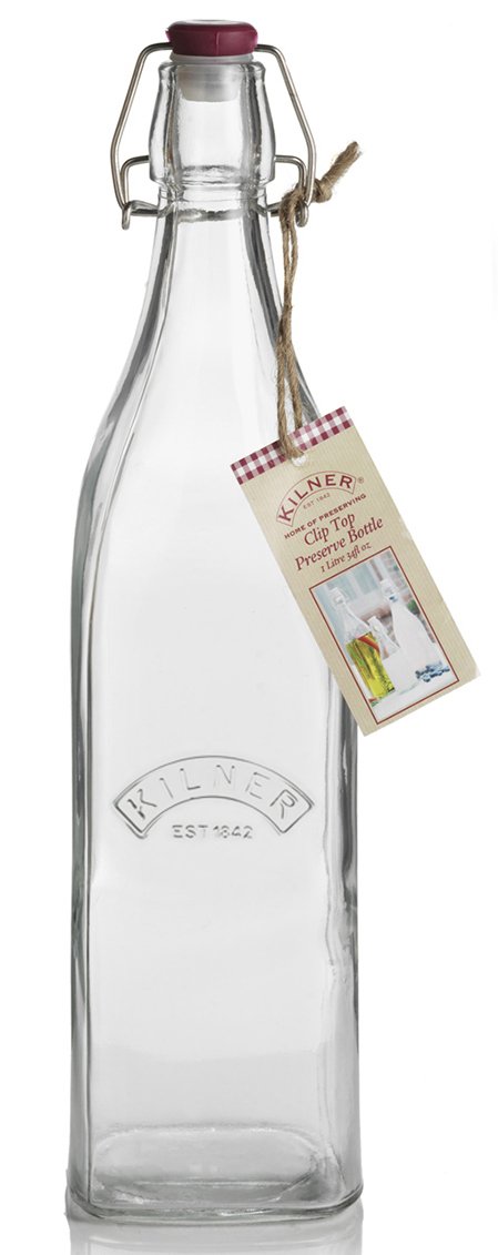 Kilner1 Litre Square Clip Top Bottle Glass Preserving Bottle with Airtight Stainless Steel Clip & Silicone Seal Ideal for Sauces, Oils, Cordials & Pantry Storage BPA Free