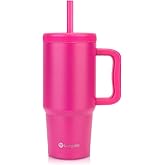 Luxgola Kids 24 oz Tumbler with Handle, Leak-Proof Screw-On Lid with Removable Silicone Straw, Spill Proof, Reusable Stainless Steel Insulated Water Bottle, Gift for Boys Girls Adults, Rose Red