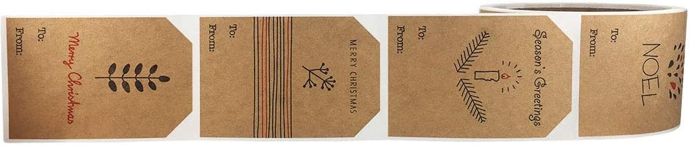 Natural Kraft Simple Christmas Gift Tags Holiday Present Stickers 2 x 3 Inch 100 Total Adhesive Labels : Office Products
