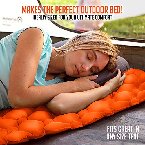 Royexe Heavy Duty Double Sleeping Pad | Ultra Thick Inflatable Camping Mat | 2 Person Compact Bed for Backpacking and Hiking | Compact Sleeping Bag Air Mattress (Orange) - Thumbnail 4