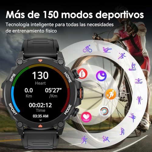 AURAFIT Reloj Inteligente Smartwatch 1.43 AMOLED, GPS Fitness Tracker,a 5ATM Impermeable, Llamadas Bluetooth, Reloj Deportivo Hombres, Incluye Correa Adicional Compatible con Android iOS