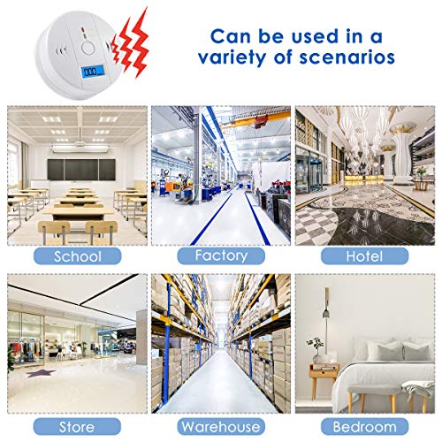 Carbon Monoxide Gas Detection,CO Detector Alarm LCD Portable Security Gas CO Monitor,Battery Powered,Alarm Clock Warning (9V Battery not Included) (UL2034)