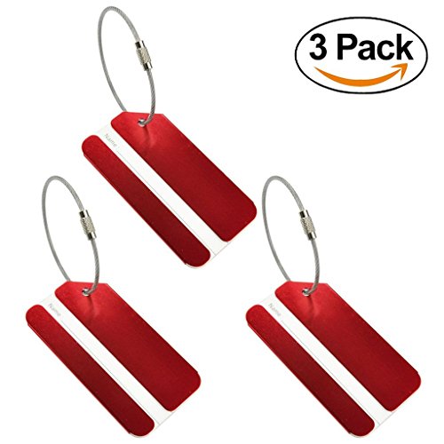 Lonove Luggage Travel Tags Metal Suitcase Bag ID Tag Air Travel Labels Accessories Red 3 Pack