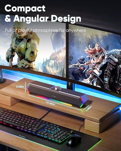 LENRUE G11 Computer Speakers for Desktop, Touch Lights PC Speakers with Surge Clear Sound, USB C/USB Powered for Computer Desktop PC Laptop Monitor（Black） (Black) (Black)